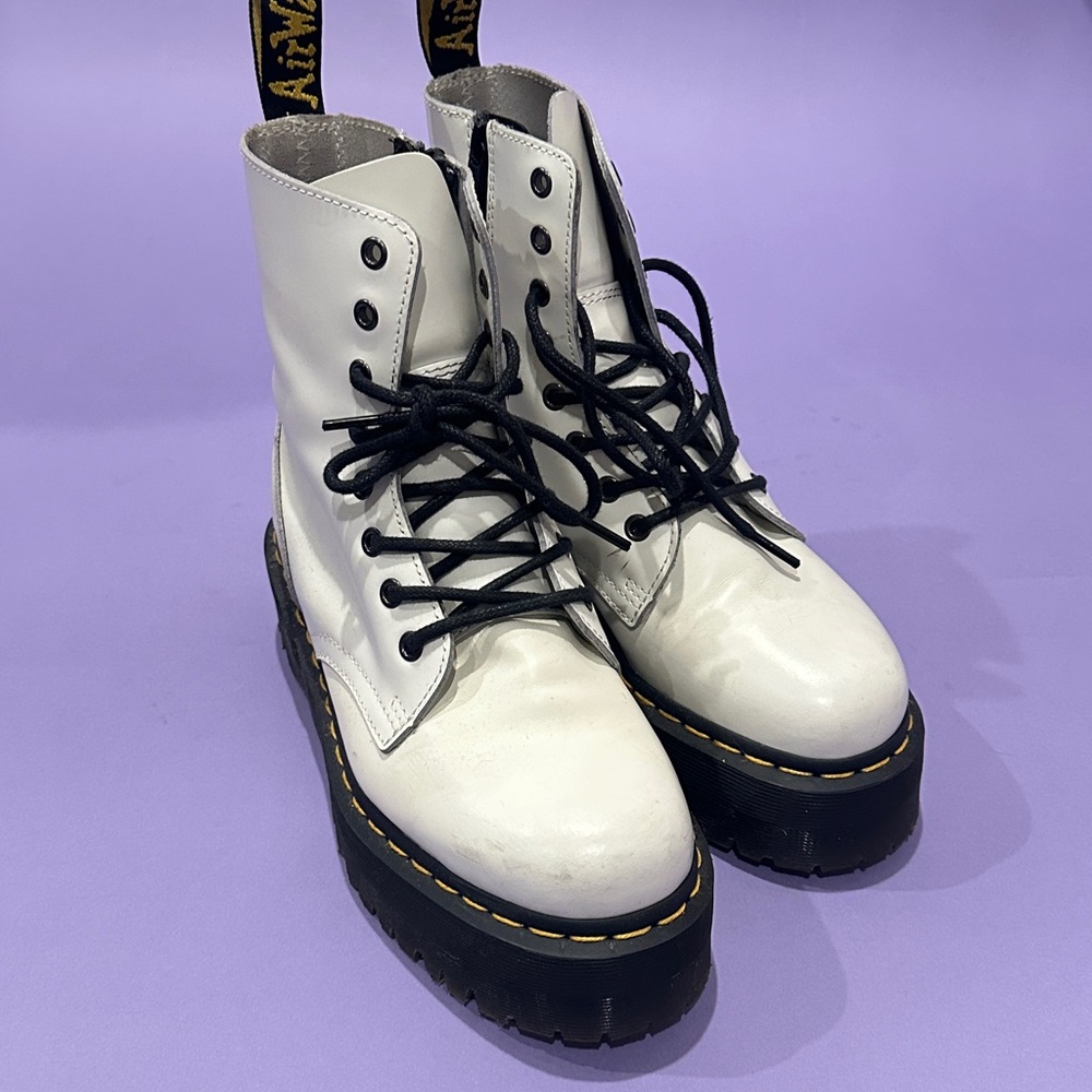 Dr Martens Jadon- white platform Leather Lace-Up Boots - Picture 3 of 8